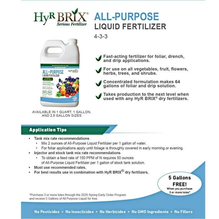 HyR BRIX 4-3-3 All-Purpose Liquid Fertilizer, 1 Gallon 2 HyR BRIX 4-3-3 All-Purpose Liquid Fertilizer, 1 Gallon - Image 2