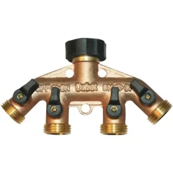 4-Way Brass Water Splitter/Shut Off Valve