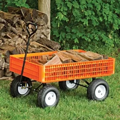 Leonard Orange Utility Wagon, Flat Free Tires -Beautiful Garden fgw45 3