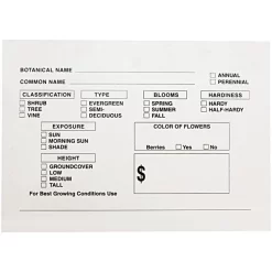 Pre-Printed Vinyl Sign Cards, 7-inch X 5-inch, With Plant Information, Pack Of 25