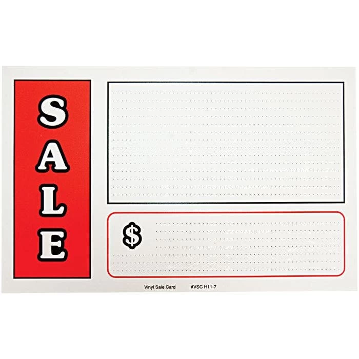 Pre-Printed Vinyl Sign Cards, 11-inch X 7-inch, With Sale Information, Pack Of 25 1 Pre-Printed Vinyl Sign Cards, 11-inch X 7-inch, With Sale Information, Pack Of 25