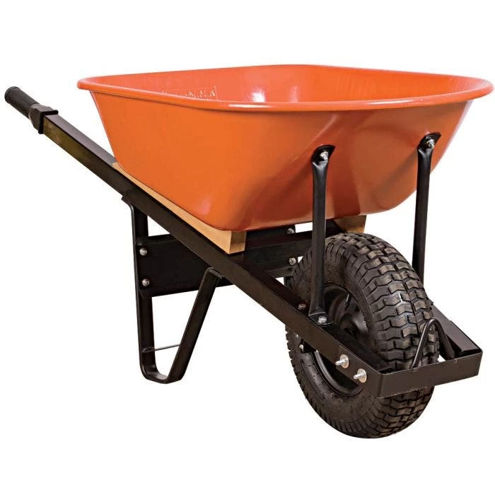 Leonard 6-Cubic-Foot Orange Steel Tray Wheelbarrow With Steel Handles And Pneumatic Tires 1 Leonard 6-Cubic-Foot Orange Steel Tray Wheelbarrow With Steel Handles And Pneumatic Tires