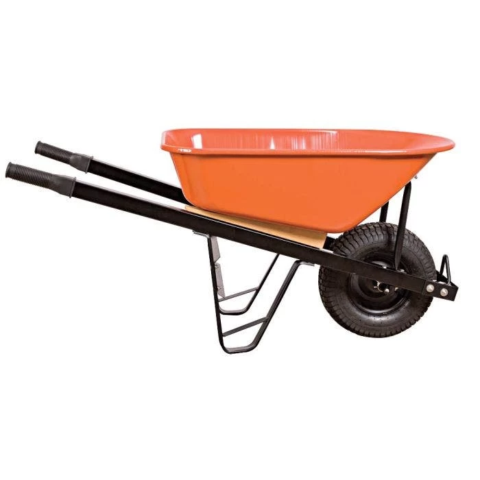Leonard 6-Cubic-Foot Orange Steel Tray Wheelbarrow With Steel Handles And Pneumatic Tires 2 Leonard 6-Cubic-Foot Orange Steel Tray Wheelbarrow With Steel Handles And Pneumatic Tires - Image 2